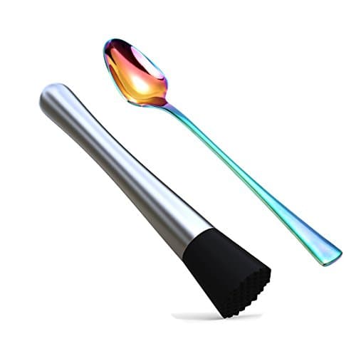 Professional Drink Muddler - The Best Bar Tool for Old Fashioned &amp; Mojito by - Muddle &amp; Mix the Perfect Cocktail Right at Home Using This 8" Muddler Stainless Steel w/Grooved Nylon Head