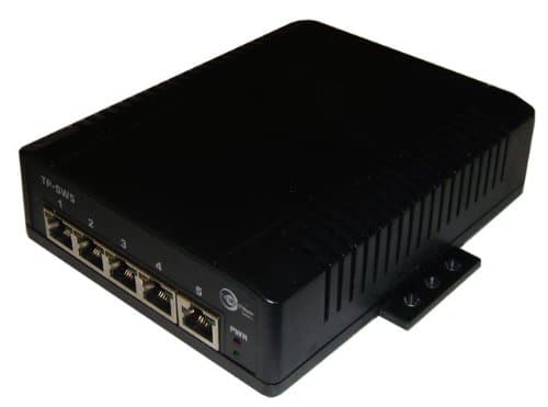 5 Port Unmanaged GigE Passive PoE Layer 2 Netwrk Switch, 12-58VDC Wire Term in, PoE Volt Out = Volt in, PoE Pinout:4,5V+ ;7,8V-, 4X Passive PoE + 1x Uplink Port, Max 1A Out/Port, Incl DIN Rail Mt Kit