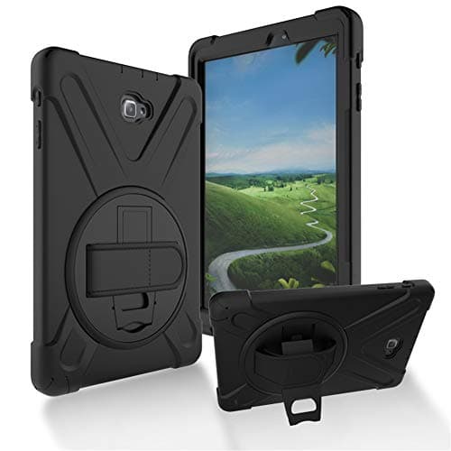 Samsung Galaxy Tab A 10.1 Case - Shockproof Full-Body Rugged Protective Case with Rotatable Stand for Galaxy Tab A 10.1" Tablet (SM-P580/P585, with S Pen), Dark Black