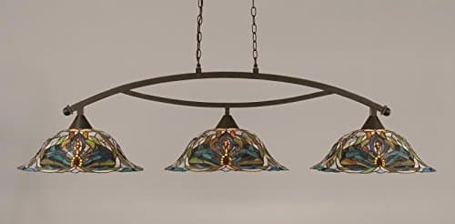 Toltec Bow 3 Light Bar in Dark Granite with 19" Kaleidoscope Tiffany Glass