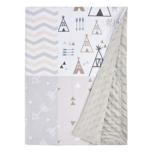Baby Blanket Super Soft Minky with Double Layer Dotted Backing, Lovely Indian Style Tent and Cute Gray Arrow Printed 30 x 40 Inch Grey