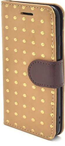 PLATA for iPhone 6 / iPhone 6s / iPhone 7 / iPhone 8 Case Gold Dots Matt Leather Wallet case Pouch [ smoky brown ]