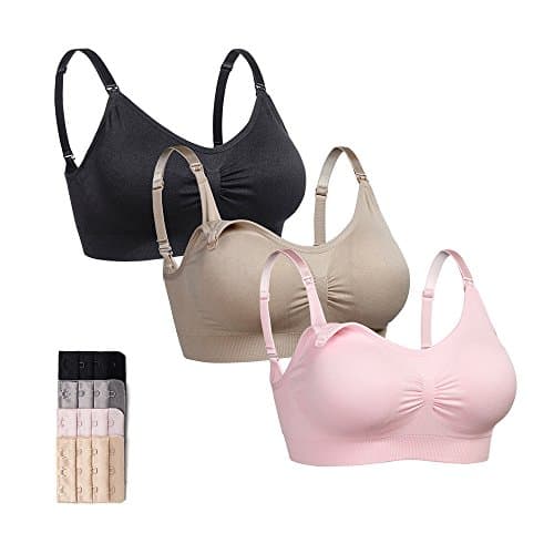 3 Pack Full Bust Seamless Padded Nursing Bra Wire-Free Push Up Maternity Support Bralette For Pregnancy Breastfeeding Sleeping, With Bra Extenders & Laundry Bag