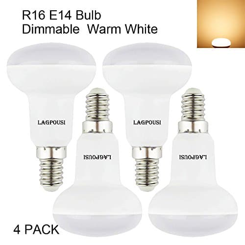 lagpousi (4 Pack) 5W soft White R16(R14)Dimmable LED Flood Bulbs,E14 base,40W lncandescent Bulbs Equivalent，120° Beam Angle，FCC Listed，400Lm，2700K