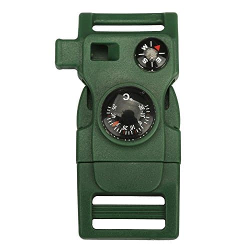 Milazer Side Buckle With Whistle Compass Flint Fire Starter Scaper Survival Tool (Army Green)