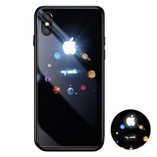 JZWDMD Glowing Case for iPhone 7/8, iPhone Xs Max Cases Led Logo Light iPhone Case Glowing Light Up Logo Case Illuminate Cover Tempered Glass Back Cover Protective Case,C,iPhoneXSMAX