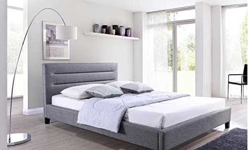 ModHaus Modern Low Profile Gray Linen Upholstered Queen Platform Bed with Headboard Includes ModHaus Living (TM) Pen