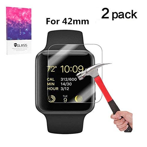 Apple Watch 42mm Screen Protector, VPR Premium 9H Hardness 2.5D Tempered Glass with [Highly Responsive] [No-Bubble] [Only Covers The Flat Area] for Apple Watch 42mm- [2 Pack] (Apple Watch 42mm 2PC)