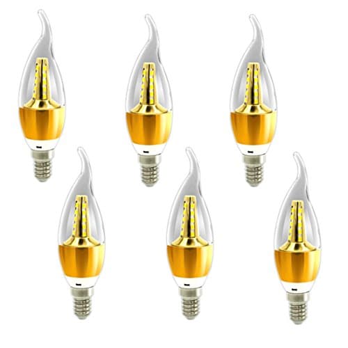 E12 Candelabra Base LED Bulb, 5W LED Filament Candle Light Bulb, C35 Flame Shape Bent Tip, Incandescent Replacement, 3000K Warm White, (6-Pack) Bravelight
