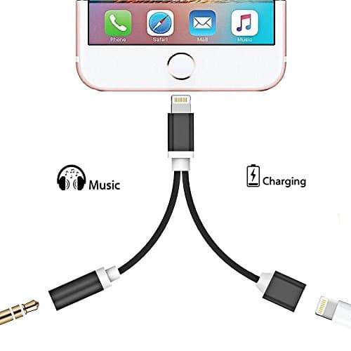 Lightning to 3.5mm Headphone Jack Audio iPhone 7 Adapter, 2 in 1 Lightning Cable Charge and Headphone for iphone 7/7 Plus (Black)