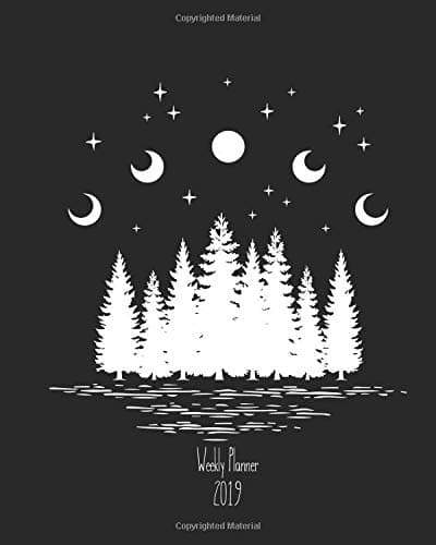 Weekly Planner 2019: 12 Month Planner: Month View and Weekly Breakdown: Calendar Schedule Organizer and Journal Notebook (8x10 inches) (Black Night with Moon Stars & Trees Planners) Paperback – August 27, 2018