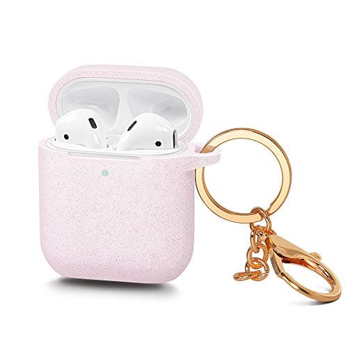 AirSha Compatible for AirPods Case with Keychain,[Support Wireless Charging],Shockproof Protective Silicone Cover Skin for AirPods Charging Case 2 & 1 (Glitter Pink)