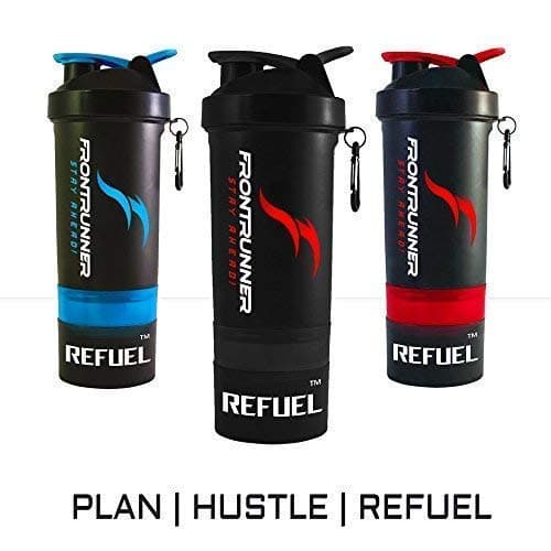 Latest Refuel Shaker - Flame Series - Uses include Protein Shaker, Smoothie holder, Water Bottle Or Even Coffee Cup | 600ml Main Compartment + 2 Additional Storage Containers for Powders, Pills, or Snacks, BPA Free Plastic, Ml + Oz Gauge