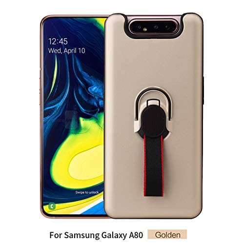 MISIDE Compatible for Samsung Galaxy A80 Case,[Scratchproof] Soft TPU+PC Hard Shell Double Protective Back Cover with Kickstand and Creative Webbing for Samsung Galaxy A80 (Gold)