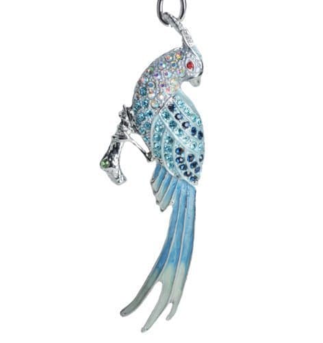 Lilly Rocket Blue Peacock Key Chain with Blue and Clear Rhinestone Swarovski Crystals