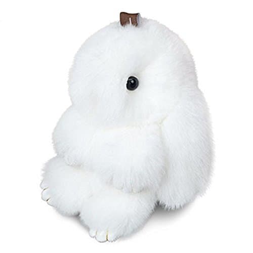 Bunny Rex Rabbit Fur Key Chain Car Handbag Wallet Backpack Key Ring Plush Toy (White, 5.1inch/13cm)