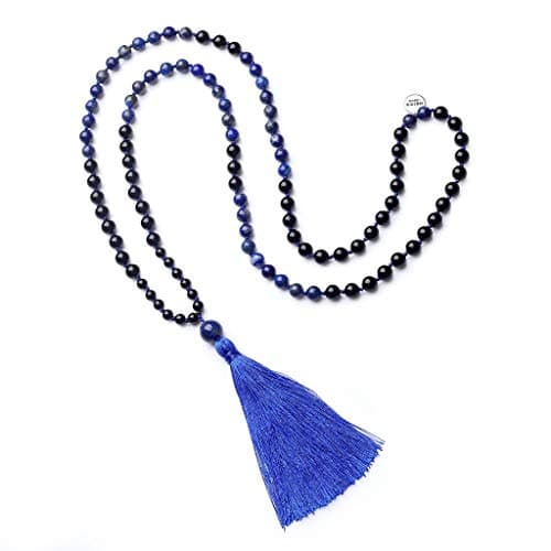 OKIKO Gemstone 108 Mala Beads Necklace Chakra Boho Statement Long Chain Tassel Meditation Yoga Jewerly Handmade