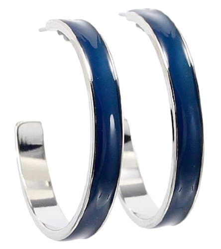 Navy Blue Hoop Earrings D9 Silver Tone Post