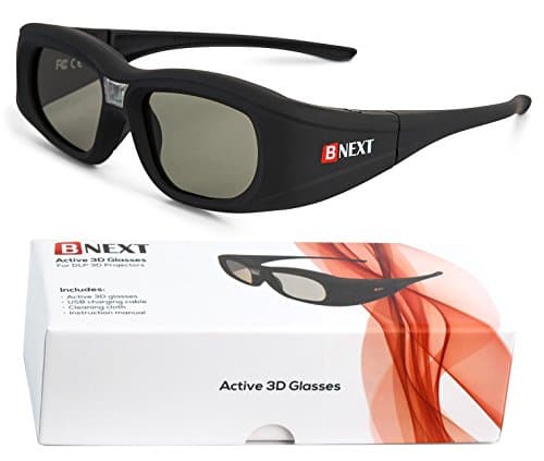 3D Glasses for DLP Projectors with Improved Eye Protection System - Compatible with Optoma BenQ Viewsonic Panasonic Mitsubishi Vivitek Dell Acer & more - Rechargeable Active Shutter Glasses DLP-Link