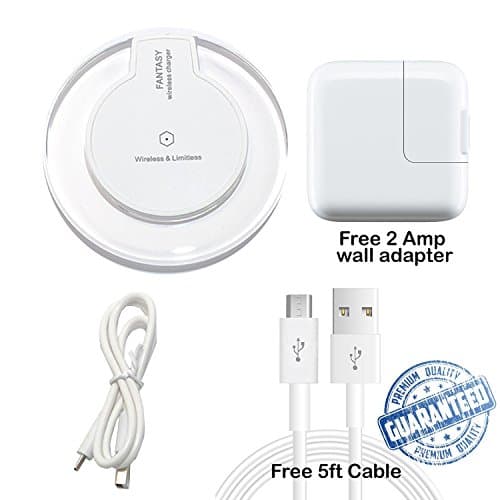 Wireless Charger for iPhone X, iPhone 8/ 8 Plus,Samsung Galaxy S8/S8 Plus,S7/S7 Edge,Note 8. Qual80 [Ultra Slim] Wireless Charging Pad - Free 2 Amp Wall Adapter &amp; 5ft cable included (White)