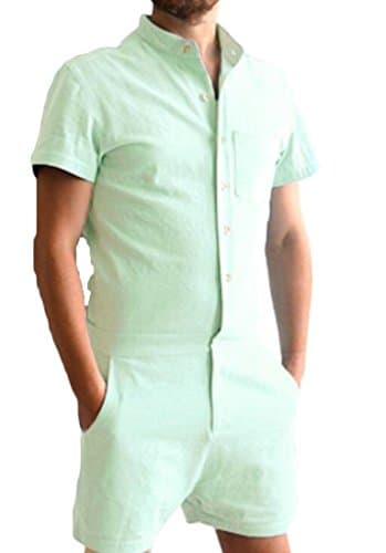 MU2M Men Short Sleeve Cargo Pants Solid Color Slim Fit Short Jumpsuit Romper