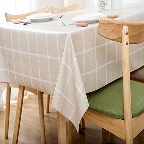 Fanjow® Check Plaid Square Tablecloth Square Table Cover Spillproof PVC Plastic Square Tablecloth Water Resistant Table Cover for Kitchen (Beige Plaid, 54"x54"-137x137cm)