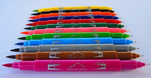 Zenith Arts Dual Tip Multi-Color Brush Pens Set (Pack of 12)