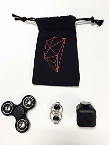 Magna Minds Fidget Bundle Pack (Spinner, Cube &amp; Chain) - Anxiety, Autism, ADHD and ADD - Adults &amp; Children (Black)