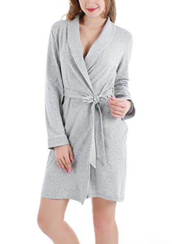 Yulee Women's Long Sleeve Robe Kimono Collar Solid Bathrobe Gray, XL