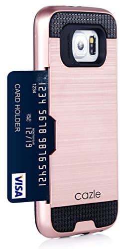 Galaxy S6 Case, Dual-layer Heavy Duty Matte Rugged Protective Cover Case with Credit Card Slot Holder for Samsung Galaxy S6 GS6 by Cazle (Rose Gold)