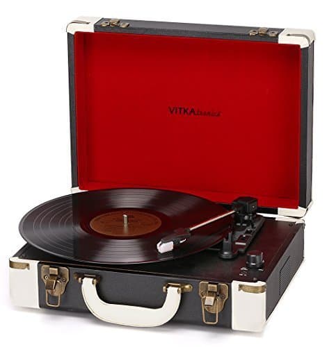 Vitkatronics Black & White Portable Turntable Suitcase USB Record Player Ambassador Stereo Speakers