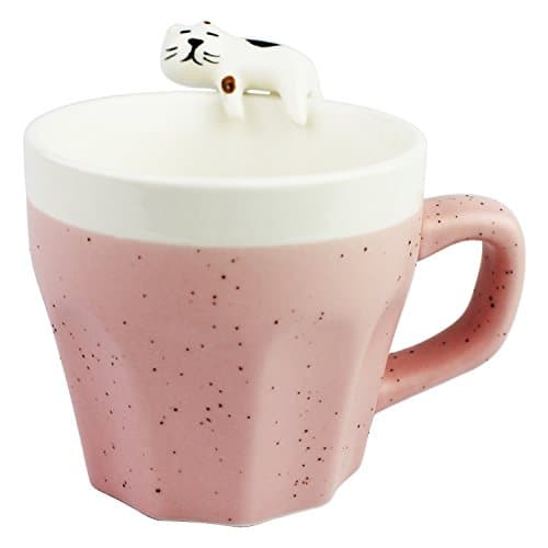 3D Ceramic Mug Handmade Cup with a cat naps on the mug 11oz (Pink)