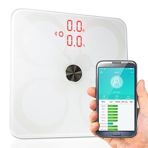 CONSTANDCE Digital Body Weight Bathroom Scale,Step-On Technology,Tempered Glass,400lb/180Kg ,Temperature Displaying (White(Bluetooth))