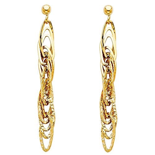 14k Yellow Gold Interlocked Handcrafted Discs Linear Earrings
