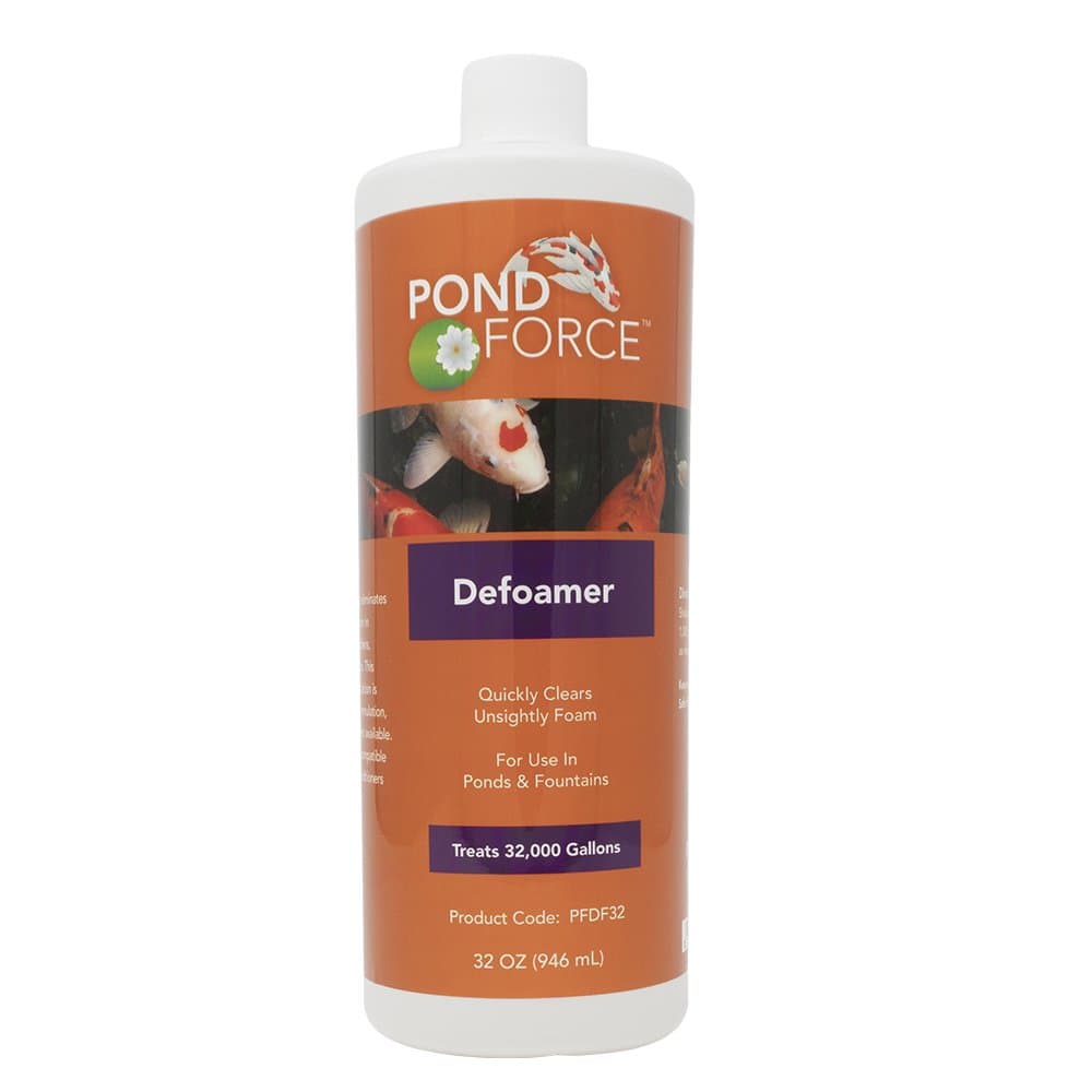 Defoamer 32oz. Concentrated formula quickly eliminates problem causing foam in koi ponds, water gardens, & fountains. Food-grade formula makes it very safe.