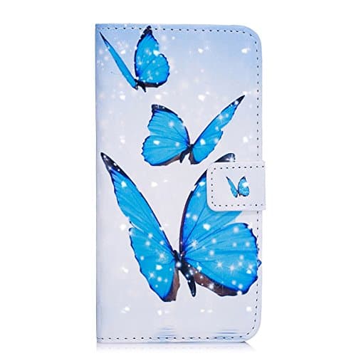 MoreChioce Galaxy S5 Case,Bling Case Compatible with Galaxy S5 Neo, 3D Glitter Blue Butterfly Pattern Soft PU Leather Wallet Case Stand Magnetic Flip Case with Card Slot for Galaxy S5 / S5 Neo