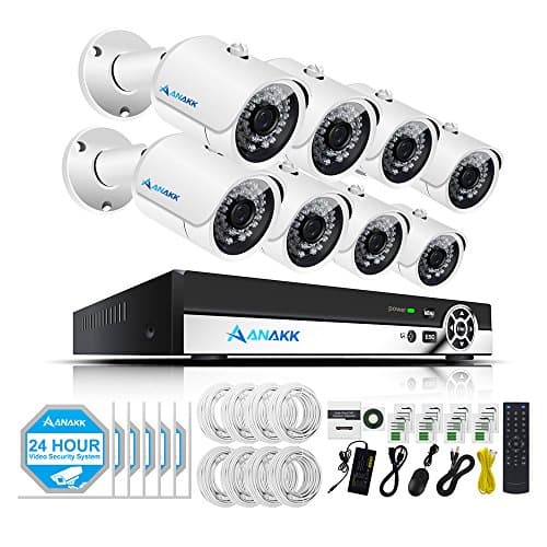Anakk HD POE Security Camera NVR System 8 Channel 1080P Home Surveillance Bullet Outdoor IP CCTV Cameras With Day Night Vision Mobilephone Remote View, Motion Detection (No Hard Drive)
