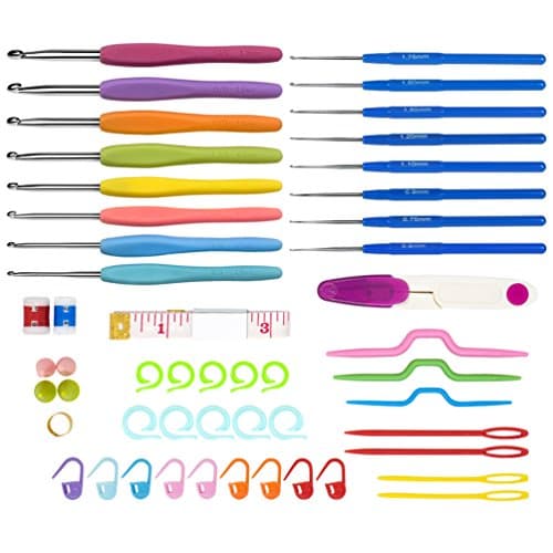 Crochet Hooks Set Knittind Needles Kit Full Size 0.6 mm to 6.0 mm, Crochet Set and Accesories Tools, Ergonomic Handles for Extreme Comfort
