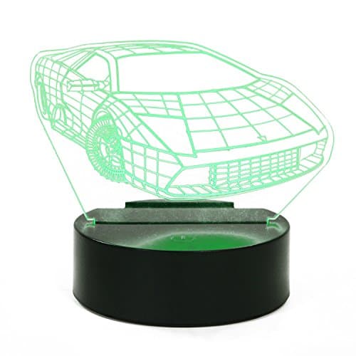 LAYOER 3D LED Optical Illusion Desk Table Lamp Night Light 7 Colors USB Powered Touch Button Sports Car Iphone Holder Creative Gift (Car)