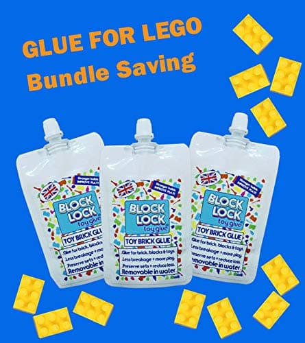 BUNDLE OFFER -BLOCK LOCK toy glue for LEGO MEGA BLOK KINEX compatible - building brick glue. Customising clothes. Biodegradable + Removable. SAVER BUNDLE 3 x 50ml POUCH