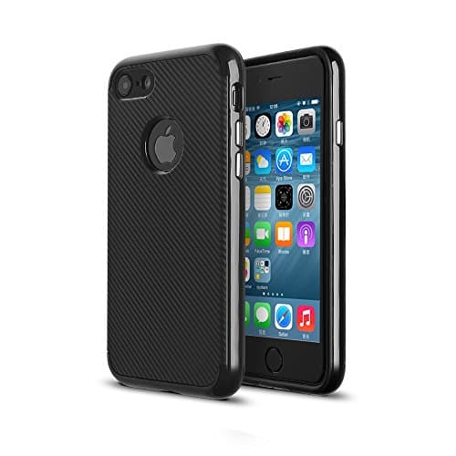 iPhone 7 Case, MINIMALISM 2 in 1 Ultra Thin and Slim TPU Shockproof Protective Case Coated Carbon Fiber Finish Surface with PC Hard Frame for Apple iPhone 7 (4.7')(2016) -- Black