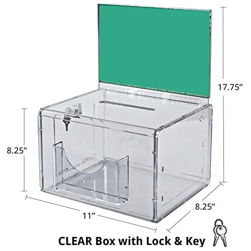 Styrene Clear Extra Large Suggestion Box 11W x 8.25D x 8.25H Inches with Sign