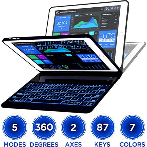 iPad Keyboard Case for iPad 2018 (6th Gen) - iPad 2017 (5th Gen) - iPad Pro 9.7 - iPad Air 2 & 1 - Thin & Light - 360 Rotatable - Wireless - Backlit 7 Color - Auto Sleep/Wake (9.7, Black)
