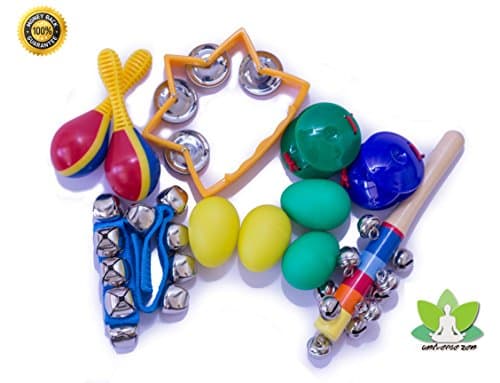 Musical Instruments for Kids (8 PCS) set & Percussion Toy Rhythm Band For babies - The first instruments for childrens. - Tambourine, Sleight bells, castanets, eggs shakers, maracas with portable bag