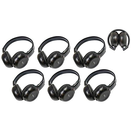 6 Pack of Two Channel Fold Adjustable Universal Entertainment System Infrared Headphones 6 Additional 48" 3.5mm Auxiliary Cords Wireless IR DVD Player Head Phones Car TV Video Audio Superior Sound