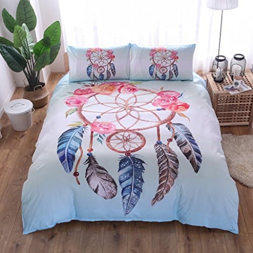 HomeBlove Multi Pink Dream Catcher 3D Bedding Sheet Sets 3-Piece Twin/Full Size for Kids, Queen/King Duvet Cover Sheet Sets (Style-3, Queen)