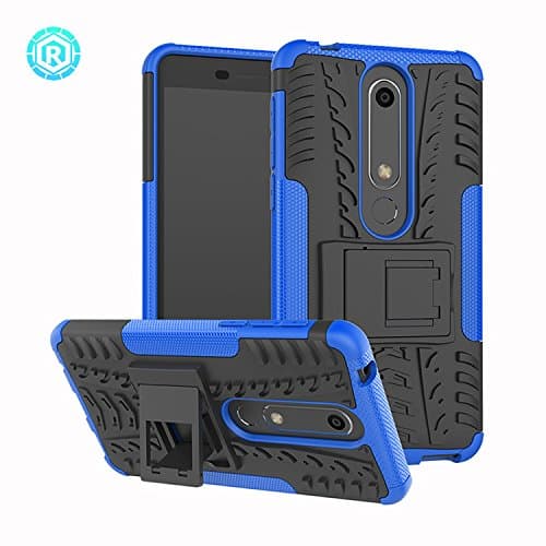 Nokia 6.1 Case,Nokia 6 2018 Case,Mustaner Dual Layer Shock-Absorption Armor Cover Full-body Protective Case with Kickstand for Nokia 6 (2018) 5.5 Inch (Blue)