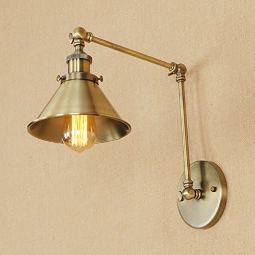 Adjustable Led Wall Light Antique Bronze Retro 2 Swing Arm Gold Wall Lamp E26 Base For Bedroom Kitchen Lighting Wall Sconce Fixture (C Style)