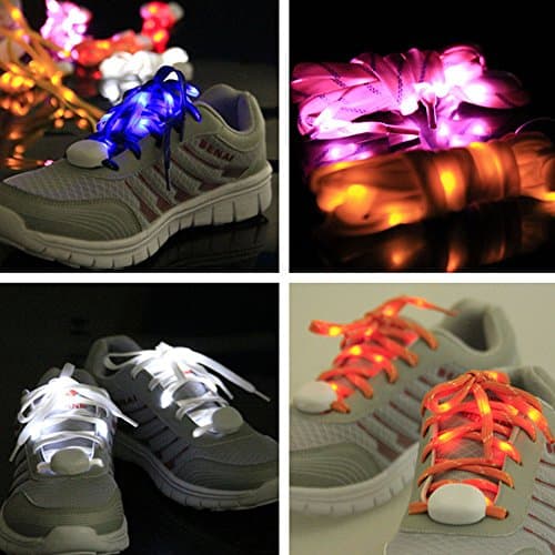 Ebestzone LED Light Up Flashing Flat Shoelaces with 3 Modes Shoe Laces Strings for Sports Shoes Boots Sneakers Skates, Flash Lighting the Night for Party Hip-hop Dancing Cycling Hiking