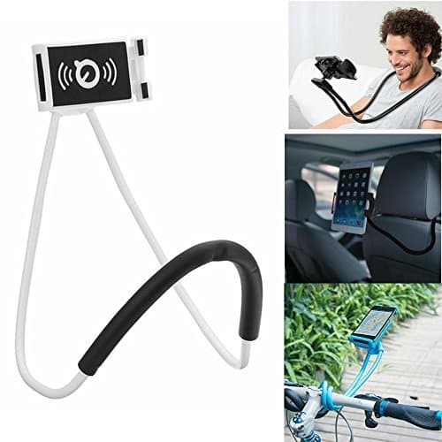 FlexMount Lazy Bracket Phone Holder (White) - Universal Hanging on Neck Lazy Phone Holder DIY Free Rotating Stand on Table Smart Multiple Functions Mobile Phone Mount Stand